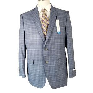 Perry Ellis sport coat suit jacket Blazer men's 44R blue plaid modern slim NEW